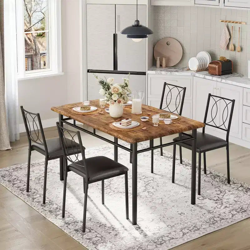 Ensemble de salle à manger 5 pièces peu encombrant, meubles de cuisine de ferme, chaises rembourrées, compact et facile à nettoyer, idéal pour les petits appartements, couleur vintage