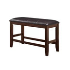 Banc de salle à manger GDFStudio Dawson style ferme en bois à hauteur de comptoir, avec coussin d'assise rembourré en similicuir et repose-pieds.