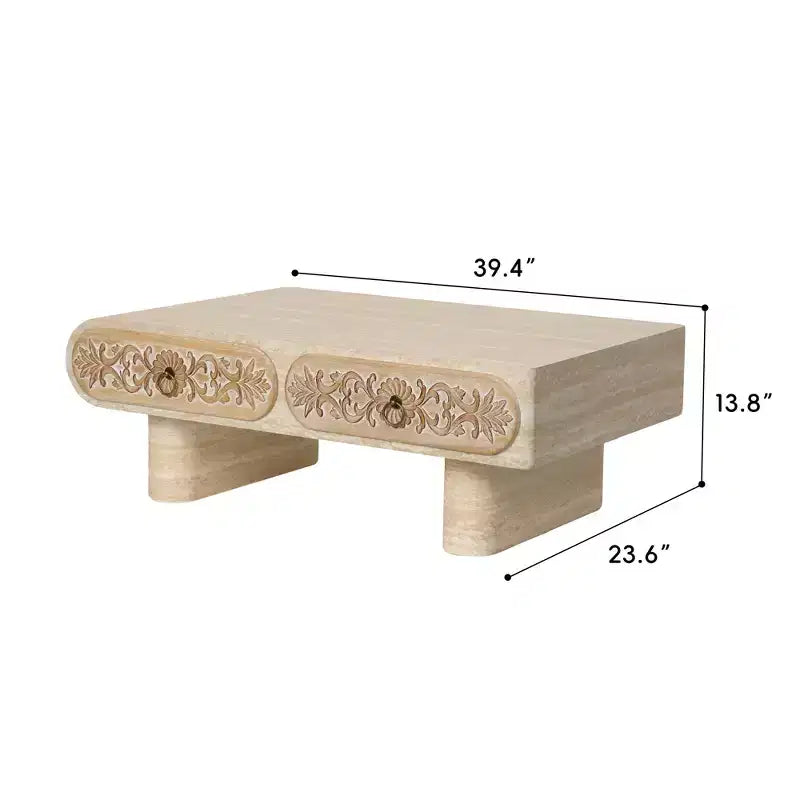 Table basse GDFStudio Amal à bords arrondis modernes avec tiroir floral