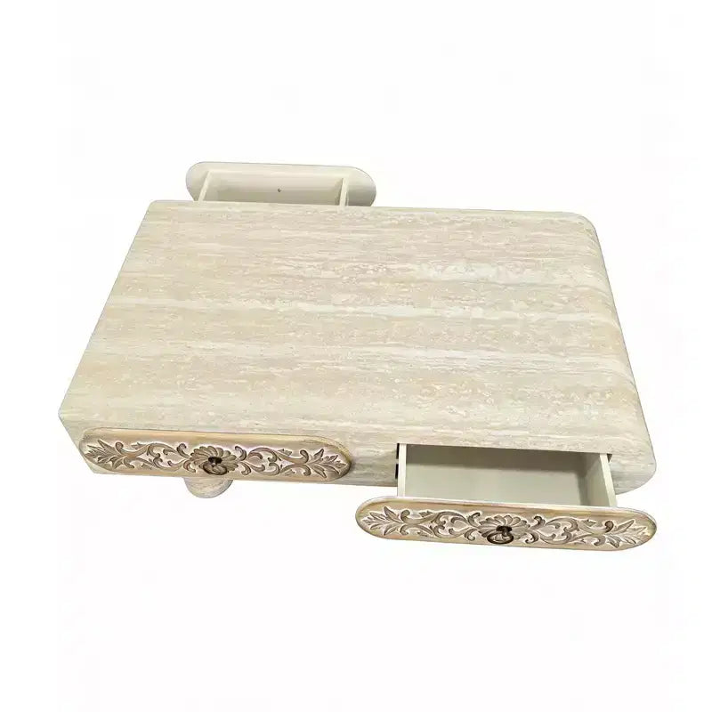 Table basse GDFStudio Amal à bords arrondis modernes avec tiroir floral