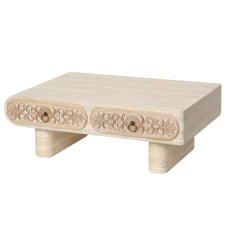 Table basse GDFStudio Amal à bords arrondis modernes avec tiroir floral