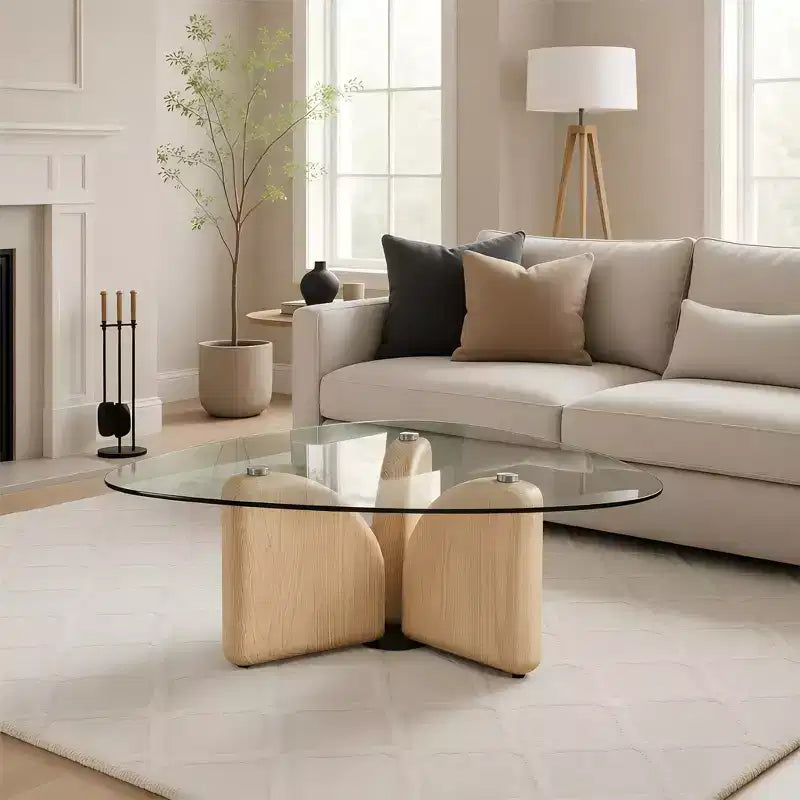 Table basse Christopher Knight Home Stefan moderne en verre triangulaire et béton léger