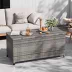 Acekool Coffre de rangement en rotin avec roulettes, couvercle en PP et doublure zippée, pour patio, piscine, jardin
