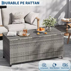 Acekool Coffre de rangement en rotin avec roulettes, couvercle en PP et doublure zippée, pour patio, piscine, jardin