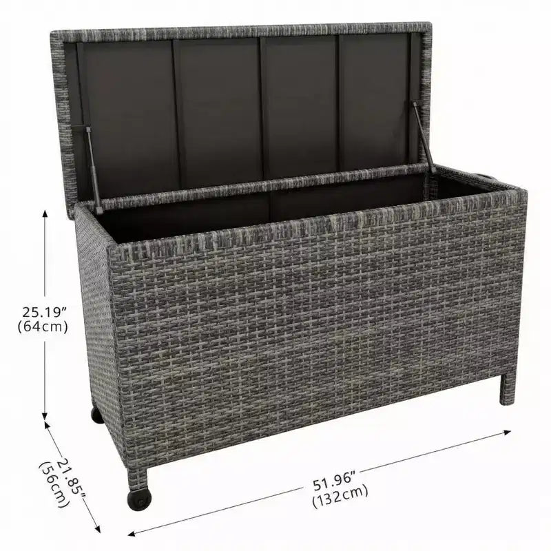 Acekool Coffre de rangement en rotin avec roulettes, couvercle en PP et doublure zippée, pour patio, piscine, jardin