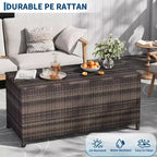 Acekool Coffre de rangement en rotin avec roulettes, couvercle en PP et doublure zippée, pour patio, piscine, jardin
