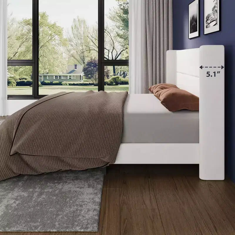 Coolmee Lit plateforme rembourré en velours avec tête de lit touffetée à oreilles, lattes en bois robustes, aucun sommier tapissier requis, assemblage facile