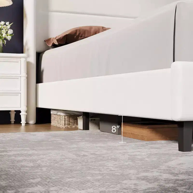 Coolmee Lit plateforme rembourré en velours avec tête de lit touffetée à oreilles, lattes en bois robustes, aucun sommier tapissier requis, assemblage facile