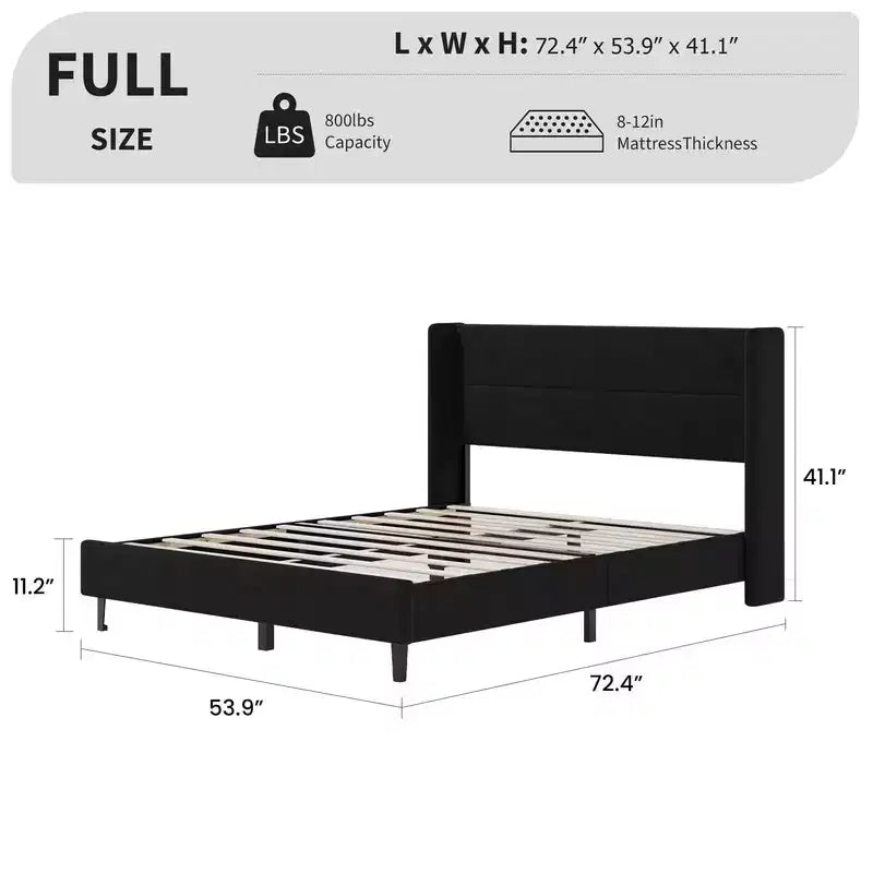 Coolmee Lit plateforme rembourré en velours avec tête de lit touffetée à oreilles, lattes en bois robustes, aucun sommier tapissier requis, assemblage facile