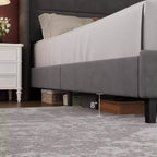 Coolmee Lit plateforme rembourré en velours avec tête de lit touffetée à oreilles, lattes en bois robustes, aucun sommier tapissier requis, assemblage facile