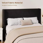 Coolmee Lit plateforme rembourré en velours avec tête de lit touffetée à oreilles, lattes en bois robustes, aucun sommier tapissier requis, assemblage facile