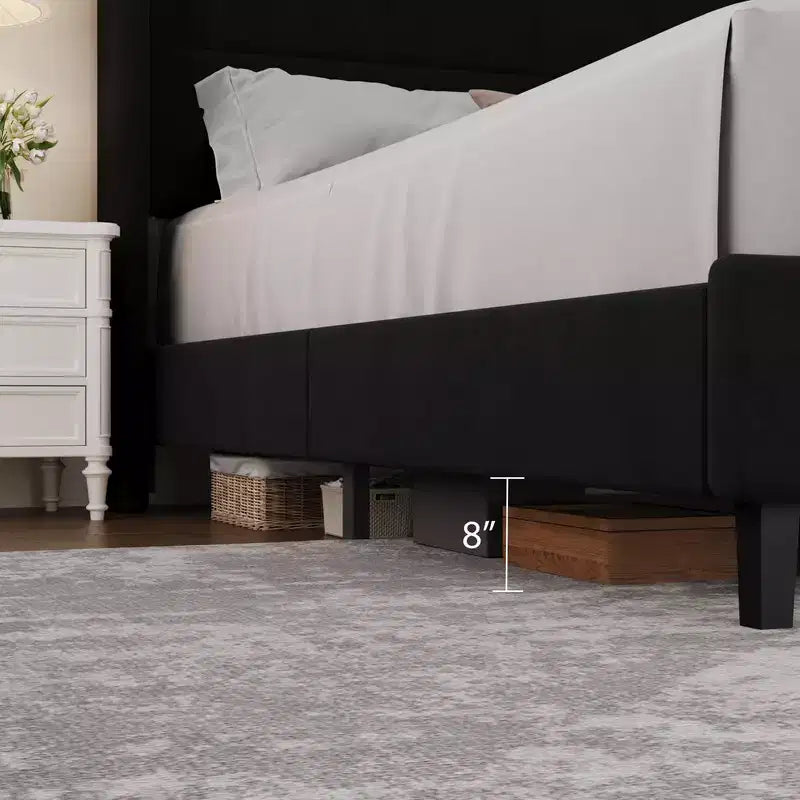 Coolmee Lit plateforme rembourré en velours avec tête de lit touffetée à oreilles, lattes en bois robustes, aucun sommier tapissier requis, assemblage facile