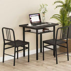Costway Ensemble Table et Chaises de Salle à Manger Rectangulaire 3 Pièces Coin Repas en Bois avec Étagère de Rangement Gris et Noir