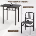 Costway Ensemble Table et Chaises de Salle à Manger Rectangulaire 3 Pièces Coin Repas en Bois avec Étagère de Rangement Gris et Noir
