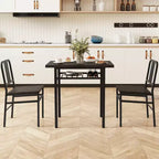 Costway Ensemble Table et Chaises de Salle à Manger Rectangulaire 3 Pièces Coin Repas en Bois avec Étagère de Rangement Gris et Noir
