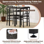 Costway Ensemble Table et Chaises de Salle à Manger Rectangulaire 3 Pièces Coin Repas en Bois avec Étagère de Rangement Gris et Noir