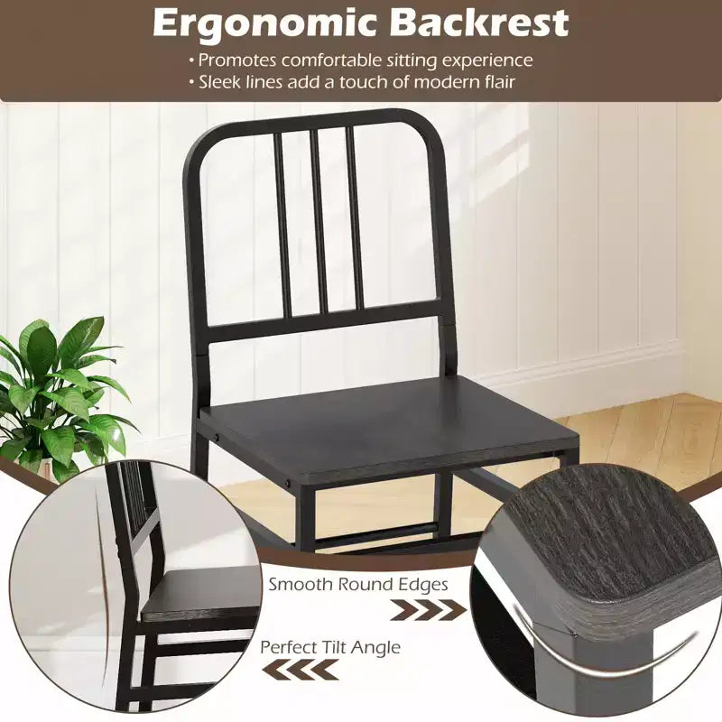 Costway Ensemble Table et Chaises de Salle à Manger Rectangulaire 3 Pièces Coin Repas en Bois avec Étagère de Rangement Gris et Noir