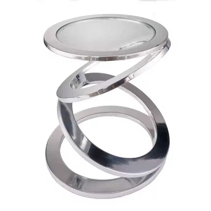 Table d'appoint ronde abstraite HomeRoots 17 en verre clair et aluminium argenté