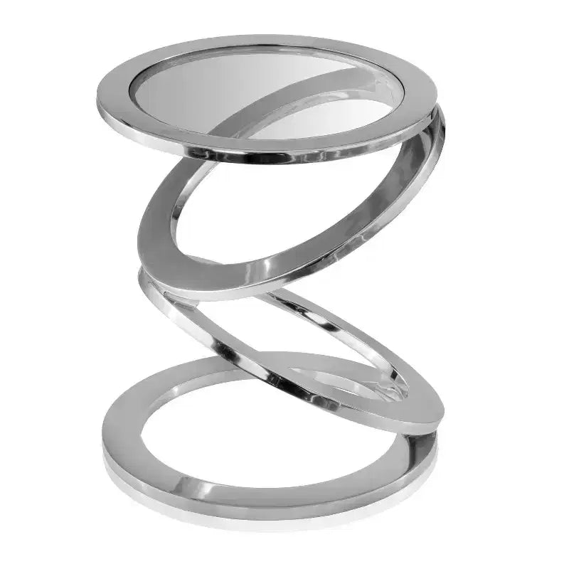 Table d'appoint ronde abstraite HomeRoots 17 en verre clair et aluminium argenté