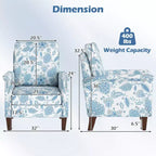 Costway Fauteuil d'appoint floral 1/2 pièce avec pieds en bois massif et dossier haut Coussins épais et confortables Bleu/Beige