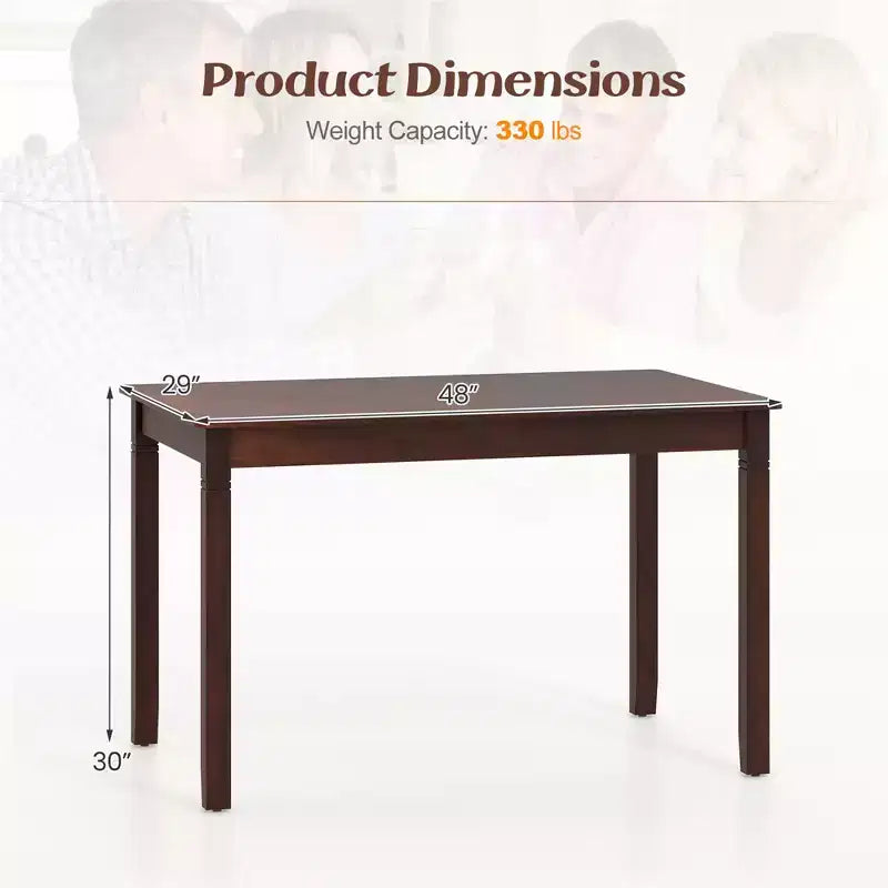 Costway Table à manger rectangulaire en bois de cerisier pour 4 personnes avec pieds en bois d'hévéa