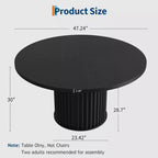 Table de salle à manger ronde industrielle de 47 pouces, table de cuisine noire pour 4 à 6 personnes avec piétement piédestal en métal ondulé, table circulaire moderne pour salle à manger