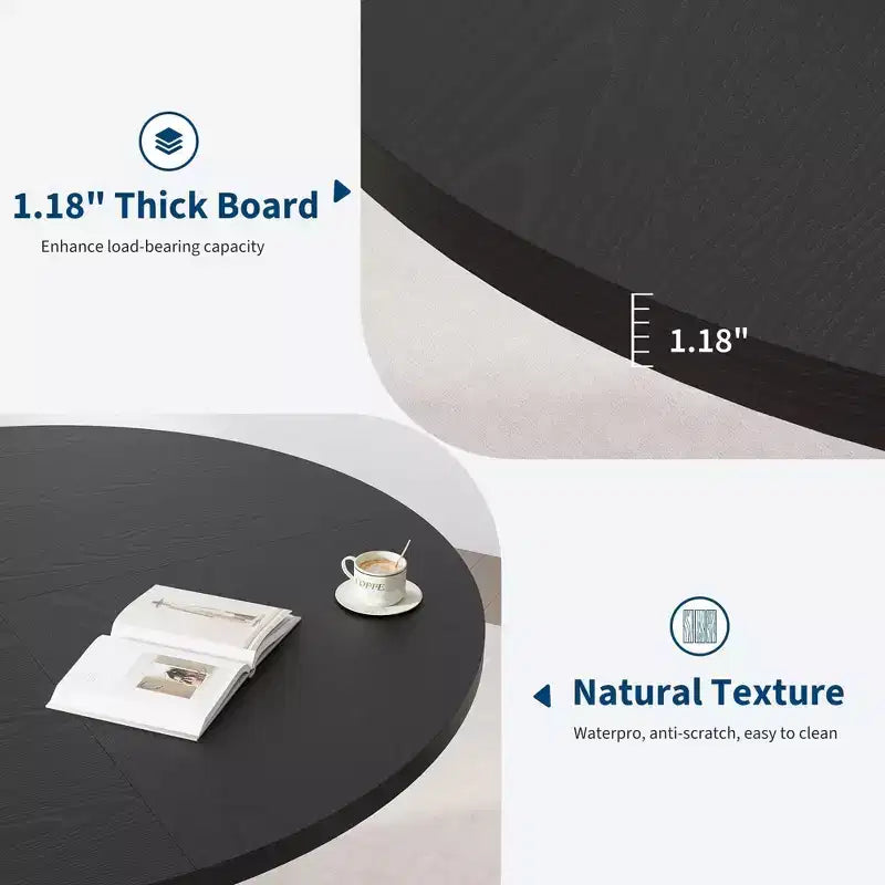 Table de salle à manger ronde industrielle de 47 pouces, table de cuisine noire pour 4 à 6 personnes avec piétement piédestal en métal ondulé, table circulaire moderne pour salle à manger