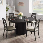 Table de salle à manger ronde industrielle de 47 pouces, table de cuisine noire pour 4 à 6 personnes avec piétement piédestal en métal ondulé, table circulaire moderne pour salle à manger