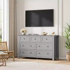 Commode à 7 tiroirs pour chambre à coucher, commode en bois de 54 po de large avec poignées en métal, organisateur de rangement pour vêtements, meuble TV pour entrée, chambre à coucher