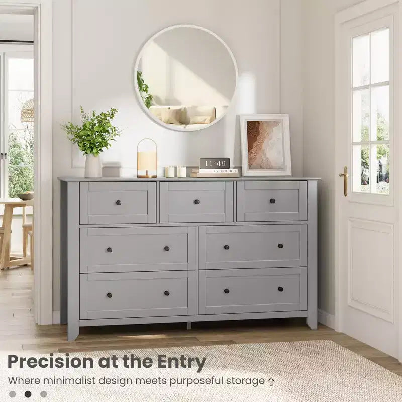 Commode à 7 tiroirs pour chambre à coucher, commode en bois de 54 po de large avec poignées en métal, organisateur de rangement pour vêtements, meuble TV pour entrée, chambre à coucher