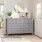 Commode à 7 tiroirs pour chambre à coucher, commode en bois de 54 po de large avec poignées en métal, organisateur de rangement pour vêtements, meuble TV pour entrée, chambre à coucher