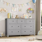 Commode à 7 tiroirs pour chambre à coucher, commode en bois de 54 po de large avec poignées en métal, organisateur de rangement pour vêtements, meuble TV pour entrée, chambre à coucher