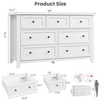 Commode à 7 tiroirs pour chambre à coucher, commode en bois de 54 po de large avec poignées en métal, organisateur de rangement pour vêtements, meuble TV pour entrée, chambre à coucher