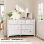 Commode à 7 tiroirs pour chambre à coucher, commode en bois de 54 po de large avec poignées en métal, organisateur de rangement pour vêtements, meuble TV pour entrée, chambre à coucher