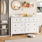 Commode à 7 tiroirs pour chambre à coucher, commode en bois de 54 po de large avec poignées en métal, organisateur de rangement pour vêtements, meuble TV pour entrée, chambre à coucher