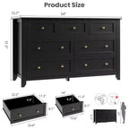 Commode à 7 tiroirs pour chambre à coucher, commode en bois de 54 po de large avec poignées en métal, organisateur de rangement pour vêtements, meuble TV pour entrée, chambre à coucher