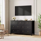 Commode à 7 tiroirs pour chambre à coucher, commode en bois de 54 po de large avec poignées en métal, organisateur de rangement pour vêtements, meuble TV pour entrée, chambre à coucher