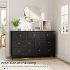 Commode à 7 tiroirs pour chambre à coucher, commode en bois de 54 po de large avec poignées en métal, organisateur de rangement pour vêtements, meuble TV pour entrée, chambre à coucher