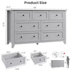 Commode à 7 tiroirs pour chambre à coucher, commode en bois de 54 po de large avec poignées en métal, organisateur de rangement pour vêtements, meuble TV pour entrée, chambre à coucher