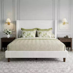 Cadre de lit plateforme Dyonery Queen en velours côtelé avec tête de lit capitonnée à oreilles de 142 cm, pieds en bois massif, sommier tapissier non requis et montage facile