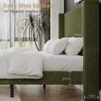 Cadre de lit plateforme Dyonery Queen en velours côtelé avec tête de lit capitonnée à oreilles de 142 cm, pieds en bois massif, sommier tapissier non requis et montage facile
