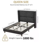 Cadre de lit plateforme Dyonery Queen en velours côtelé avec tête de lit capitonnée à oreilles de 142 cm, pieds en bois massif, sommier tapissier non requis et montage facile
