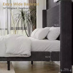 Cadre de lit plateforme Dyonery Queen en velours côtelé avec tête de lit capitonnée à oreilles de 142 cm, pieds en bois massif, sommier tapissier non requis et montage facile
