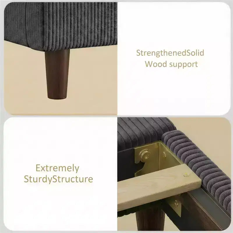 Cadre de lit plateforme Dyonery Queen en velours côtelé avec tête de lit capitonnée à oreilles de 142 cm, pieds en bois massif, sommier tapissier non requis et montage facile
