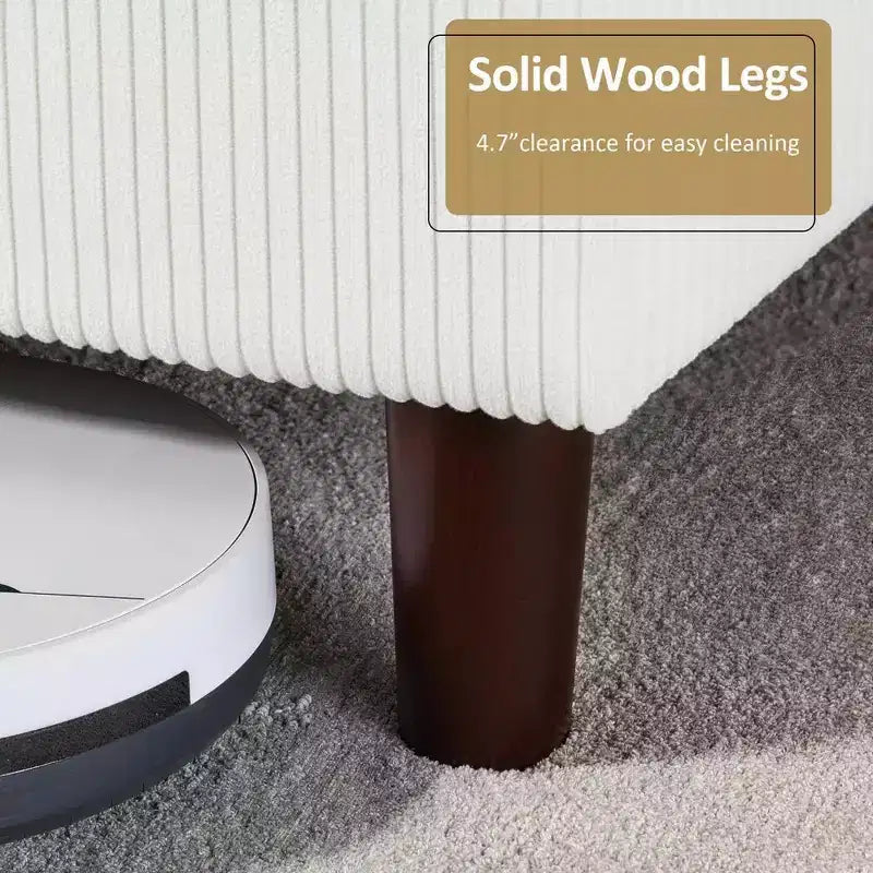 Cadre de lit plateforme Dyonery Queen en velours côtelé avec tête de lit capitonnée à oreilles de 142 cm, pieds en bois massif, sommier tapissier non requis et montage facile