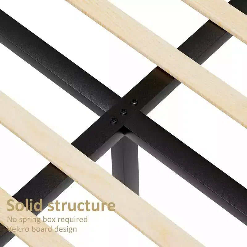Cadre de lit plateforme Dyonery Queen en velours côtelé avec tête de lit capitonnée à oreilles de 142 cm, pieds en bois massif, sommier tapissier non requis et montage facile