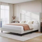 Cadre de lit plateforme Dyonery Queen en velours côtelé avec tête de lit capitonnée à oreilles de 142 cm, pieds en bois massif, sommier tapissier non requis et montage facile