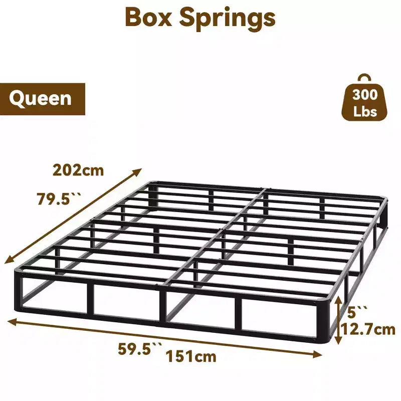 Cadre de lit double Dyonery et sommier tapissier, base de matelas à plateforme en acier robuste avec housse en tissu, sans bruit, assemblage facile