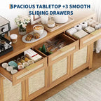 Buffet-bahut 63", meuble de bar à café en rotin avec 3 tiroirs, console multimédia en bois, bahut d'appoint pour salon et cuisine
