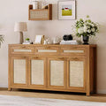 63 Sideboard Buffet Cabinet, Rattan Coffee Bar Cabinet with 3 Drawers, Wooden Media Console Table, Accent Credenza for Living Room Kitchen